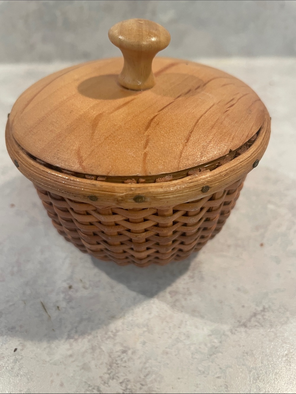 Woven Wood Sugar Bowl with Lid - Natural Brown